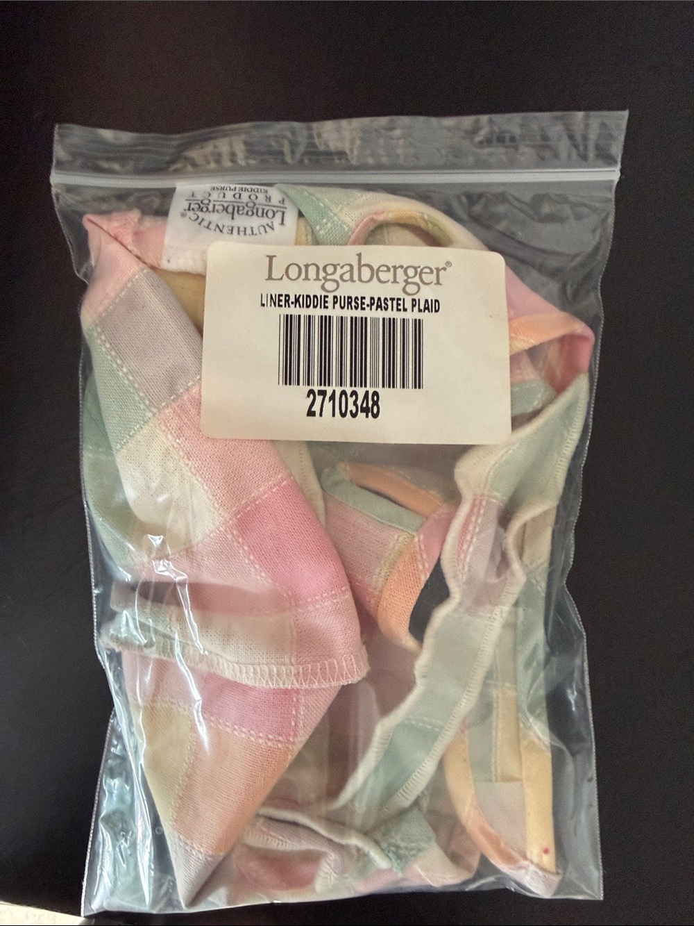 Longaberger Pastel Plaid Kiddie Purse Liner